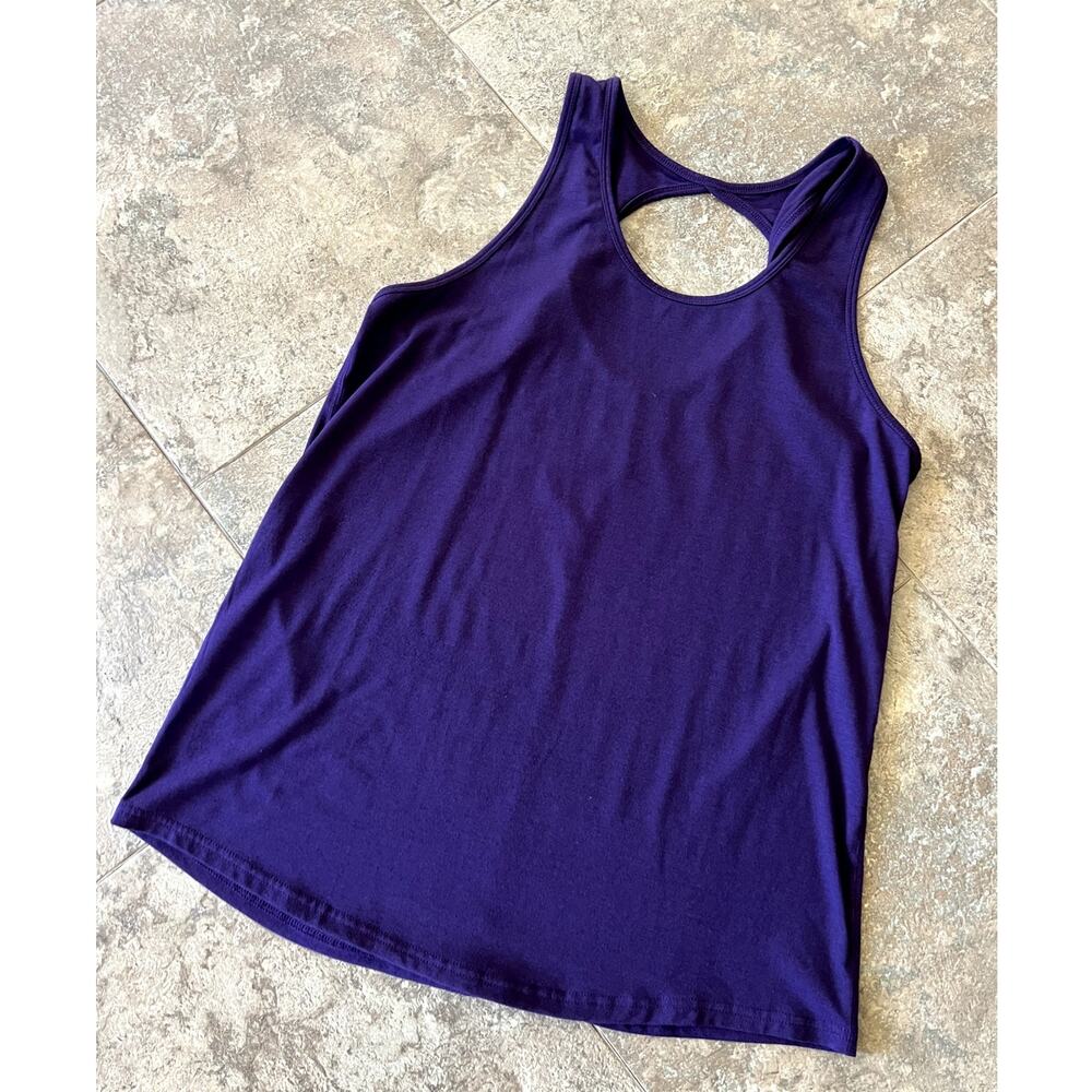 Zyia Active racer back tank top, sheer lines, teal-pink ombre, women's size M